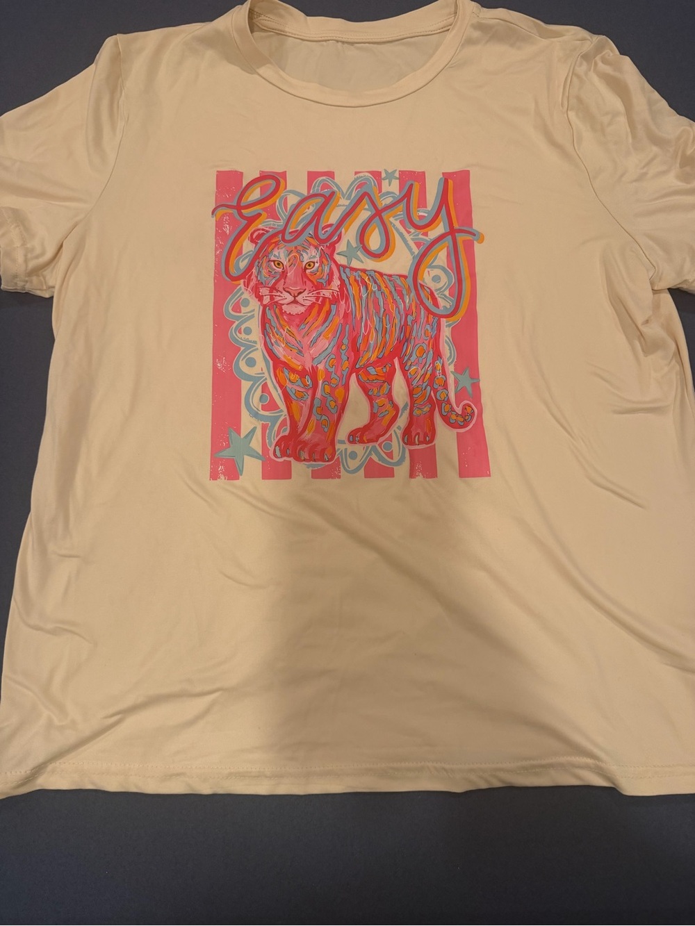 SHEIN Cream Short Sleeve Tee with Pink Multicolor Tiger Graphic